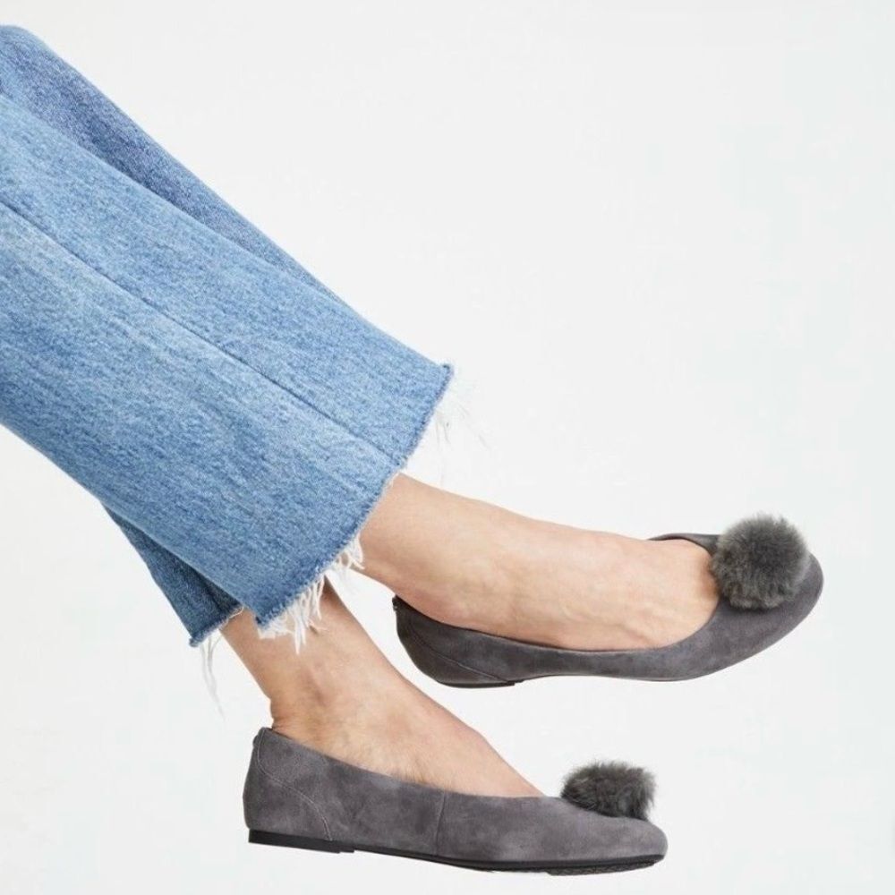MICHAEL Michael Kors Remi Rabbit Fur Pom Suede Ballet Flat 8.5